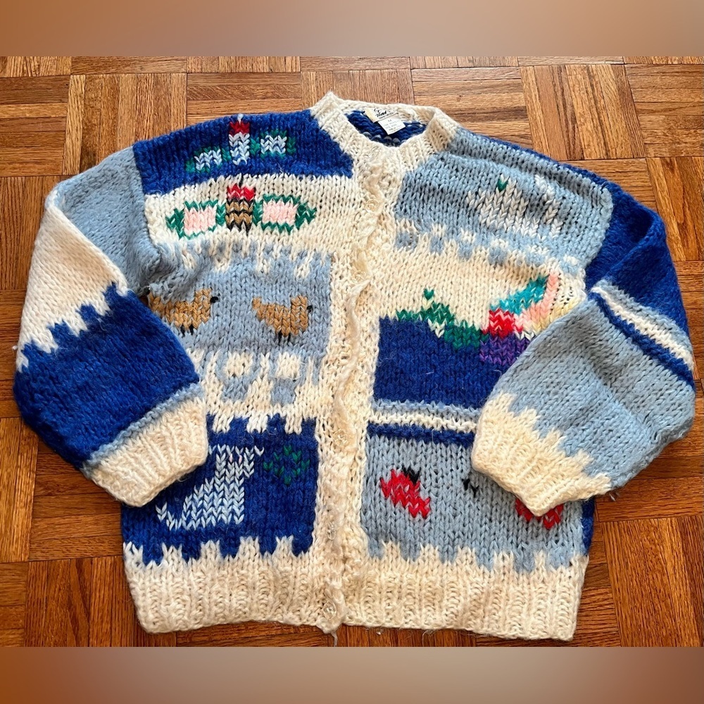 Vintage Grazia Hand Chunky Knit Wool Blend Sweater Cardigan